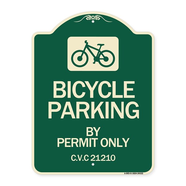 Bicycle Parking by Permit C.V.S. 21210 Heavy-Gauge Aluminum Sign, 24" x 18", G-1824-24322